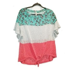 Emerald plus watermelon colors tie front tee